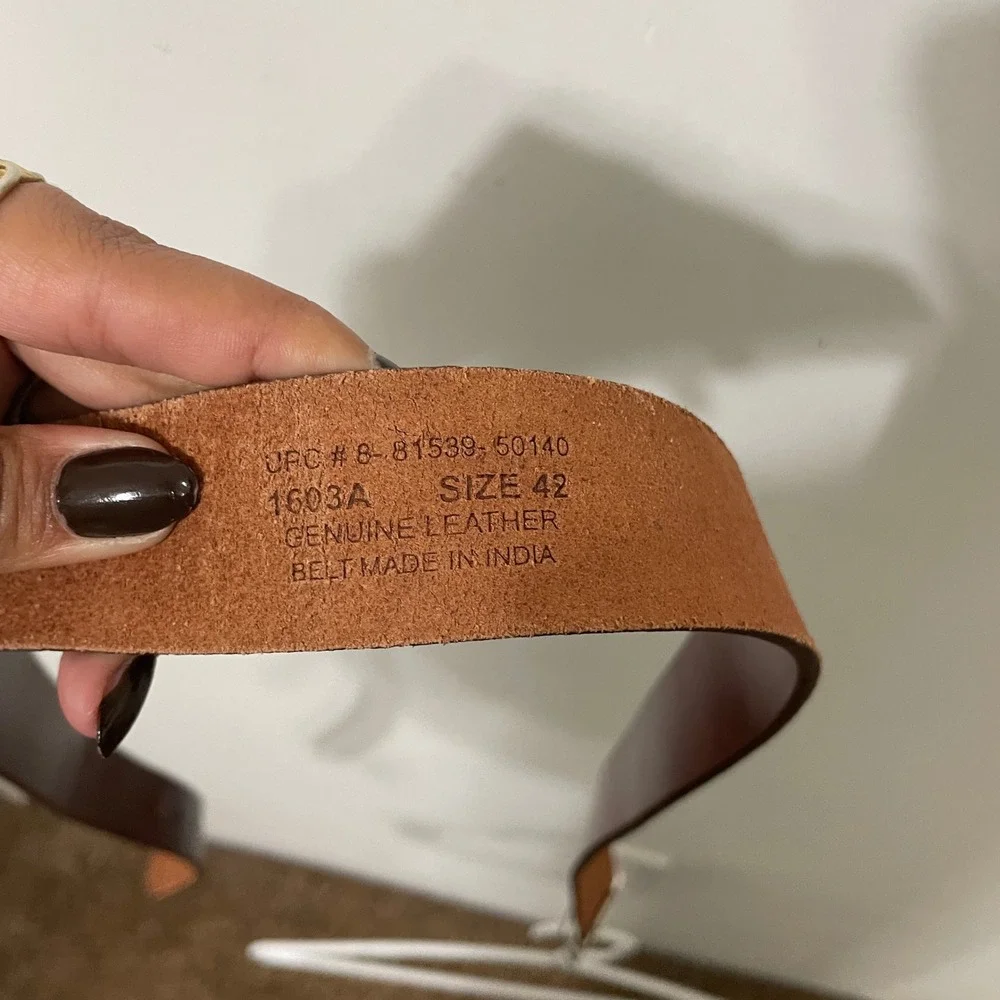 Genuine Leather Belt Size 42 Silver Buckle Brown‎ Made in India